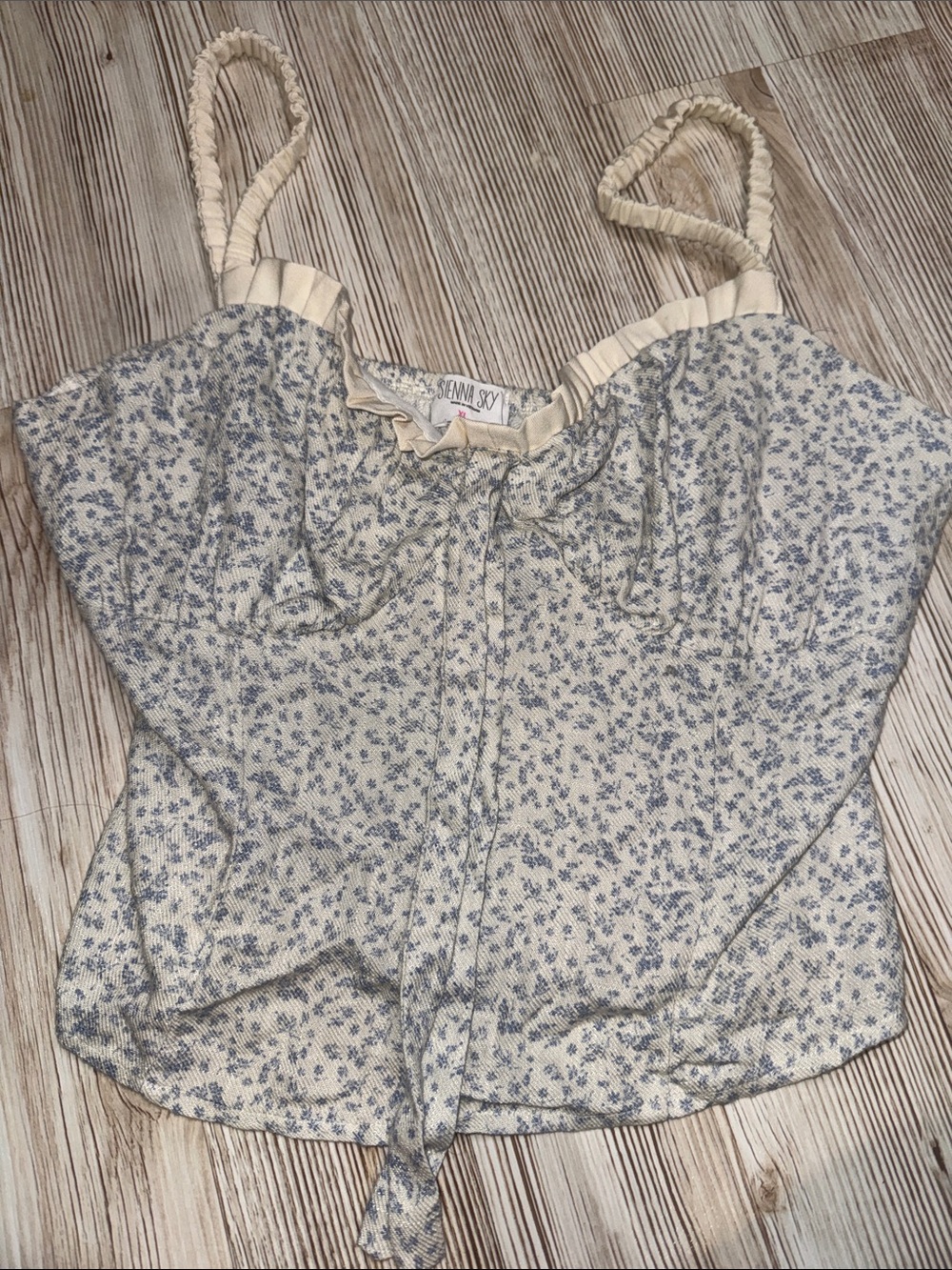 Sienna Sky Blue Floral Tie-Front Cami in Cream